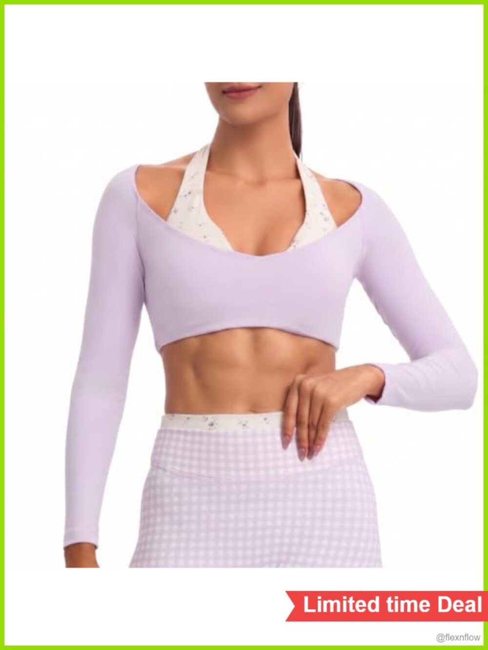 Faux Layered Long Sleeve Crop Top with Halter Straps Athletic